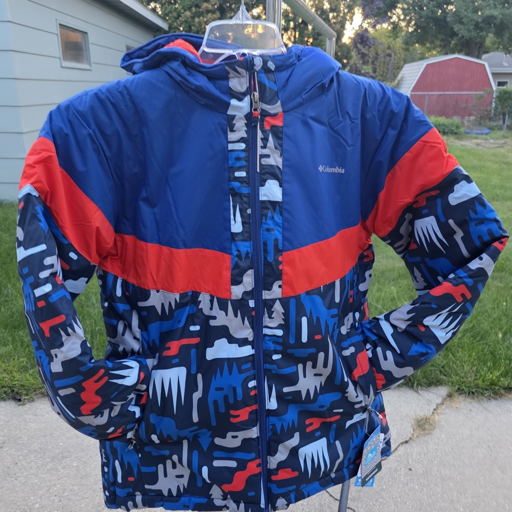 Columbia Blue and Red Patterned Jacket Youth Boys Large